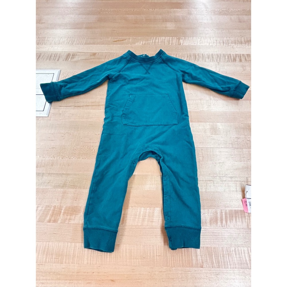 Primary Kids Teal Blue French Terry Long Sleeve Pocket Romper 18-24 Months